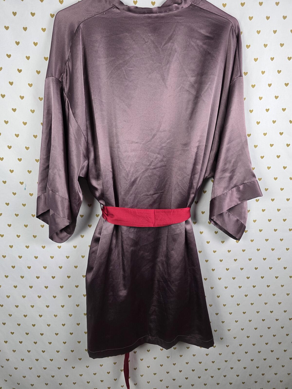 Victorias Secret Satin Silky Robe Taupe Kimono Wrap Cover Up Lounge Pockets M L