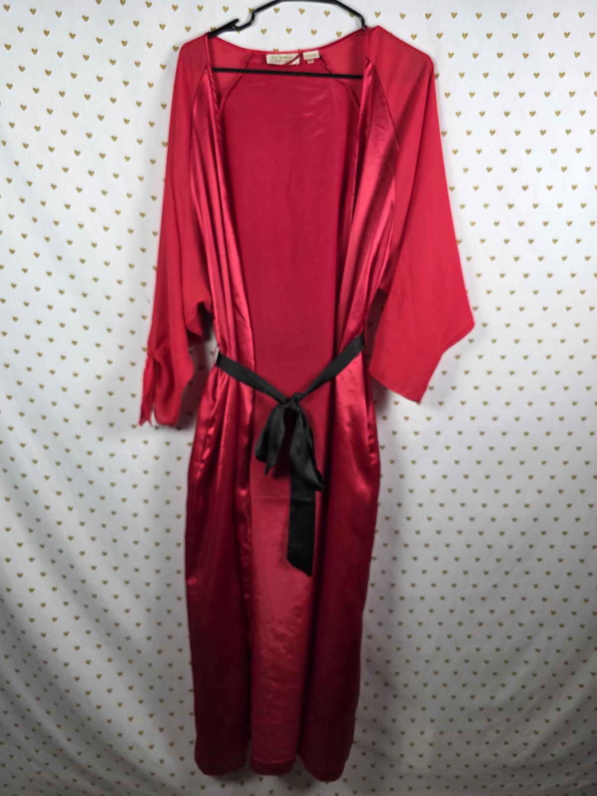 Victorias Secret Satin Silky Robe LONG RED VINTAGE GOLD LABEL pockets Red SMALL
