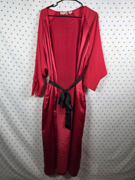 Victorias Secret Satin Silky Robe LONG RED VINTAGE GOLD LABEL pockets Red SMALL