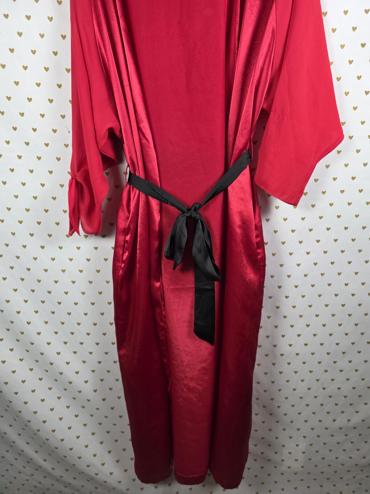 Victorias Secret Satin Silky Robe LONG RED VINTAGE GOLD LABEL pockets Red SMALL