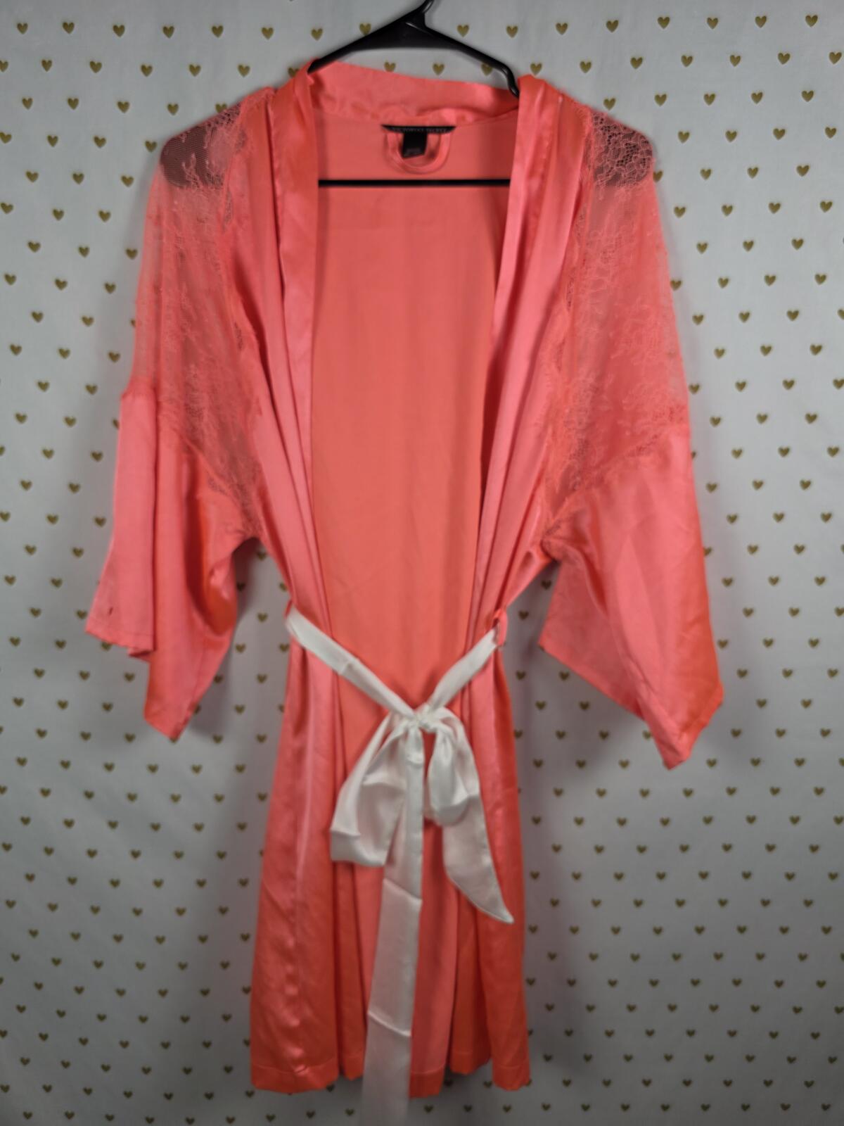 Victorias Secret Satin Silky Robe Orange Lace Panel MEDIUM LARGE