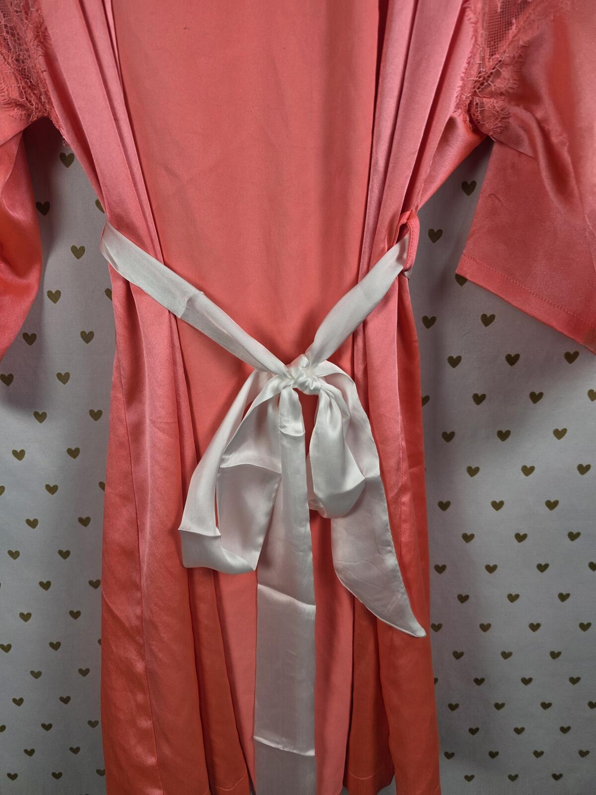 Victorias Secret Satin Silky Robe Orange Lace Panel MEDIUM LARGE