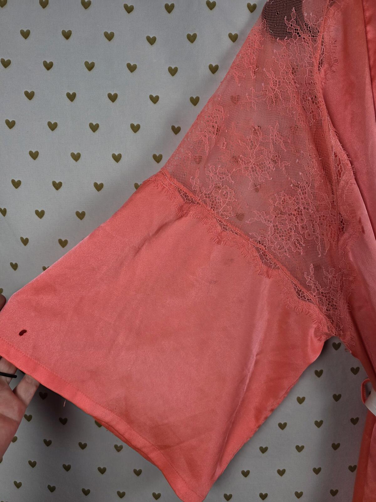 Victorias Secret Satin Silky Robe Orange Lace Panel MEDIUM LARGE
