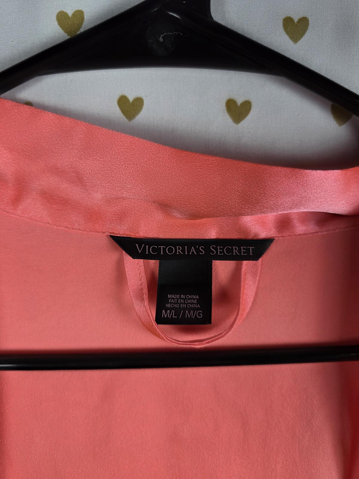 Victorias Secret Satin Silky Robe Orange Lace Panel MEDIUM LARGE
