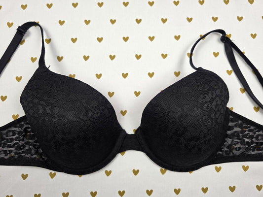 Victorias Secret PINK Black Cheetah Print 34c Wear Everywhere T shirt Bra
