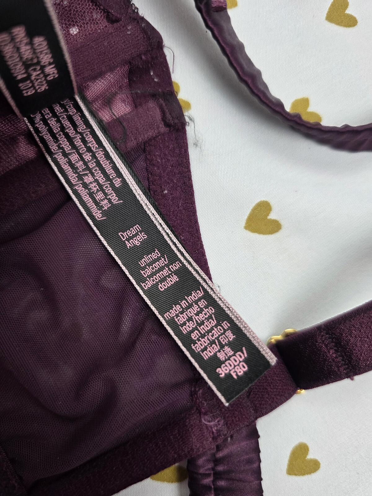 Victorias Secret Maroon Dream Angels Unlined Balconette Demi Bra 36DDD
