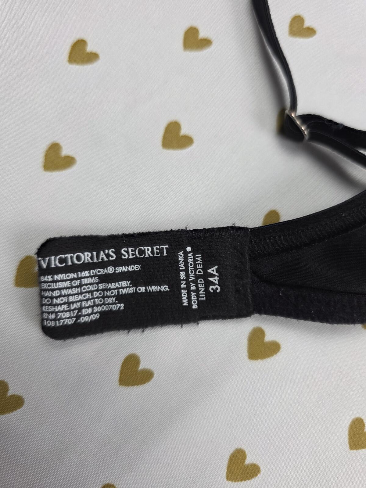 Victorias Secret Black Lined Demi Balconette Bra 34A