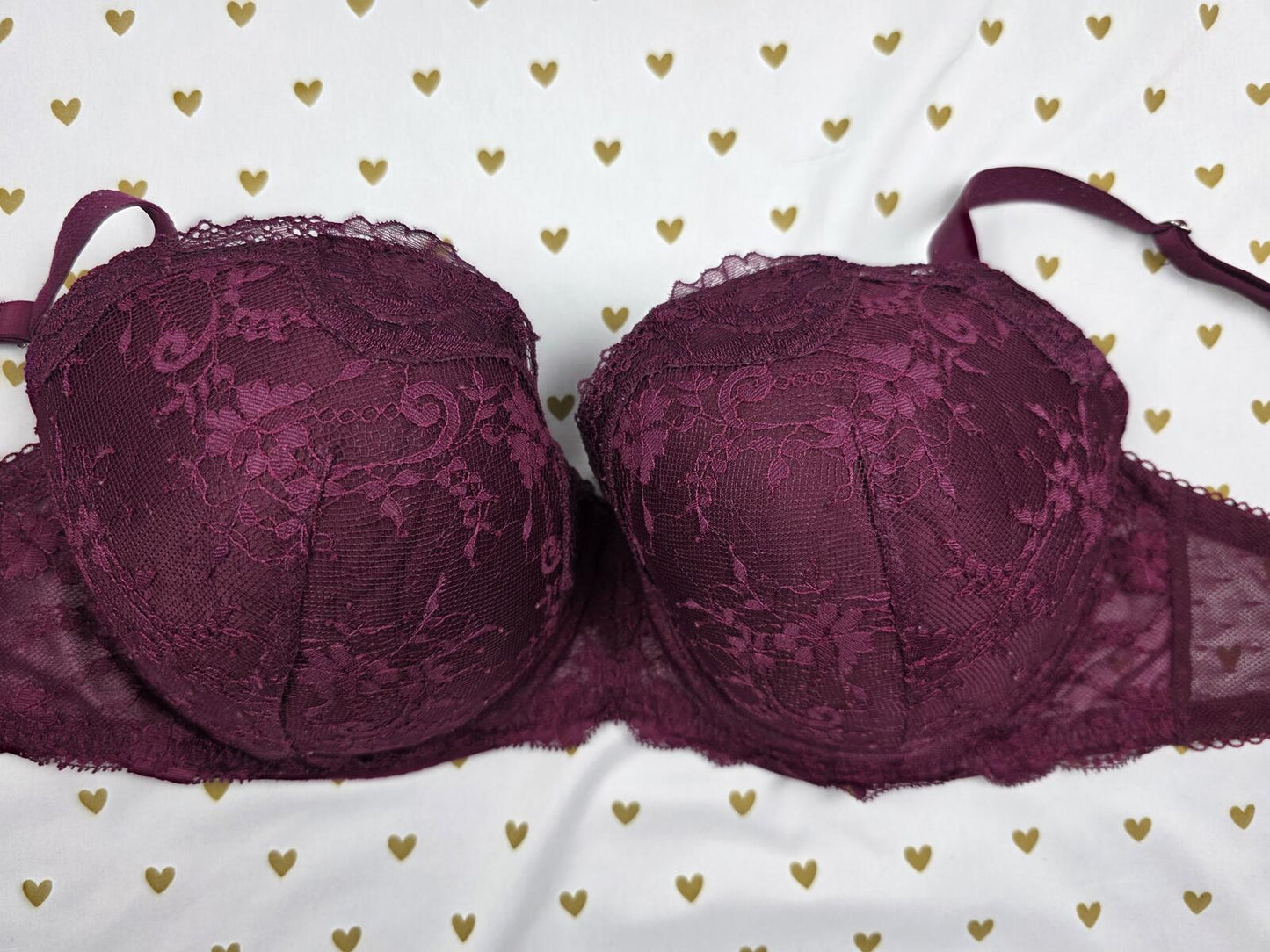 Victorias Secret Maroon Dream Angels Lined Demi Balconette Bra 38DDD