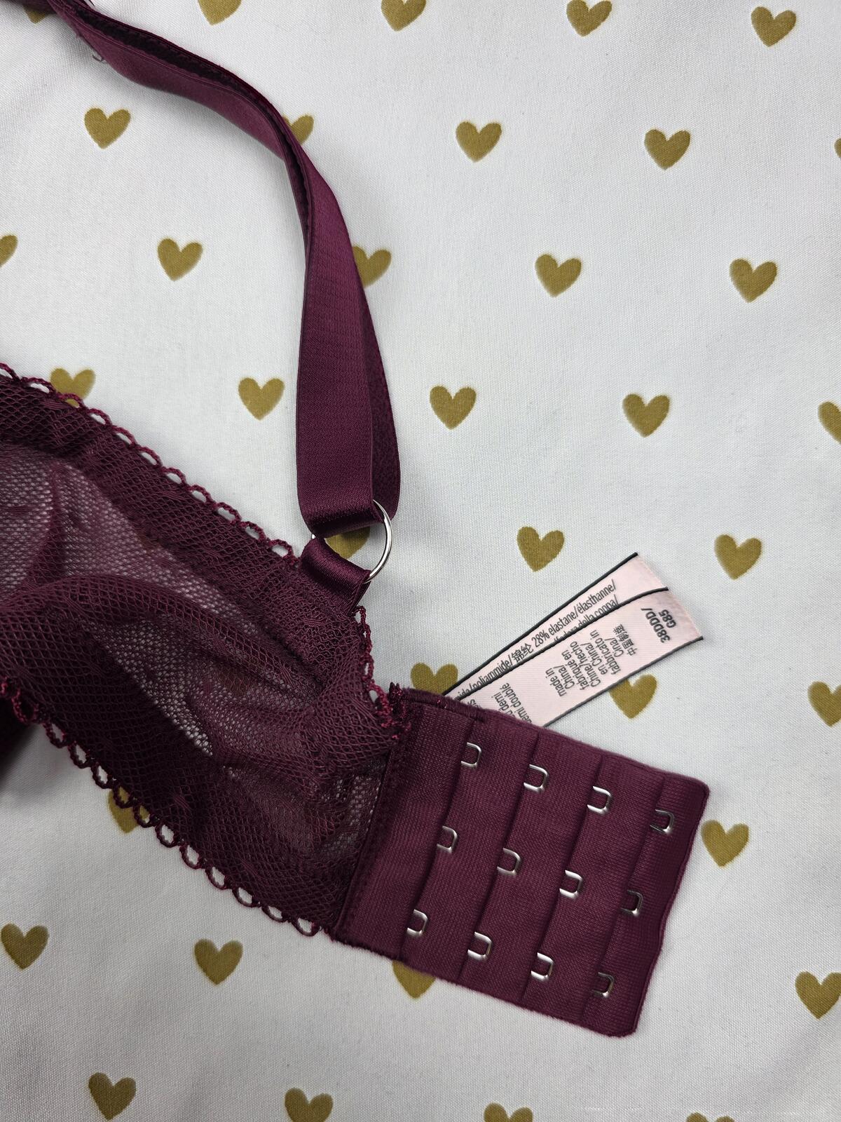 Victorias Secret Maroon Dream Angels Lined Demi Balconette Bra 38DDD