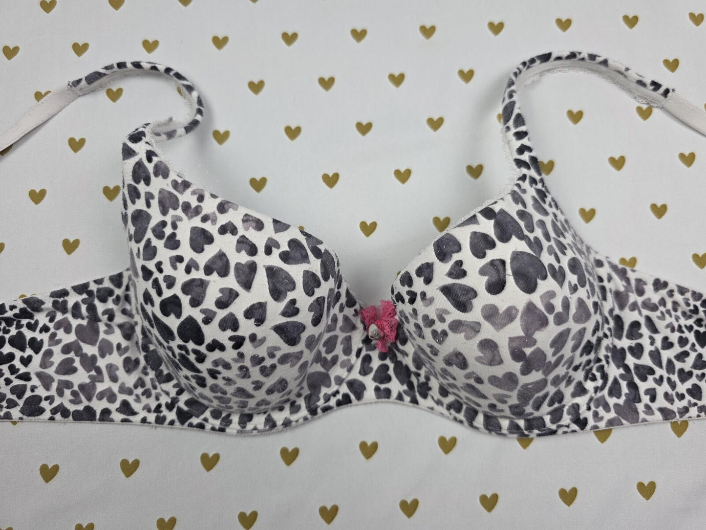 Victorias Secret HEART Leopard Cheetah Print BRA Lined Demi Balconette 36B