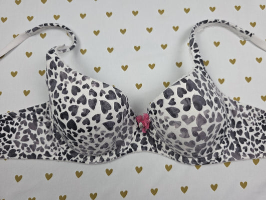 Victorias Secret HEART Leopard Cheetah Print BRA Lined Demi Balconette 36B