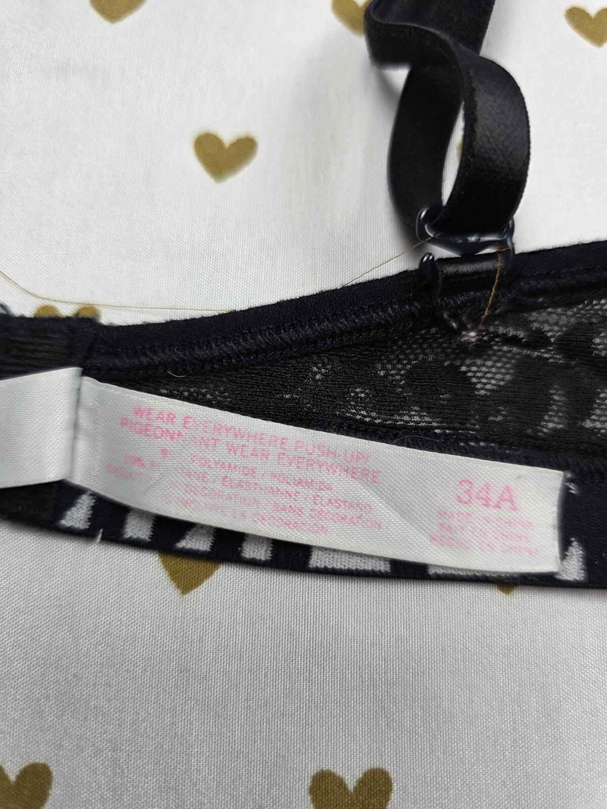 Victorias Secret PINK Black Leopard Cheetah Bra 34A Push Up