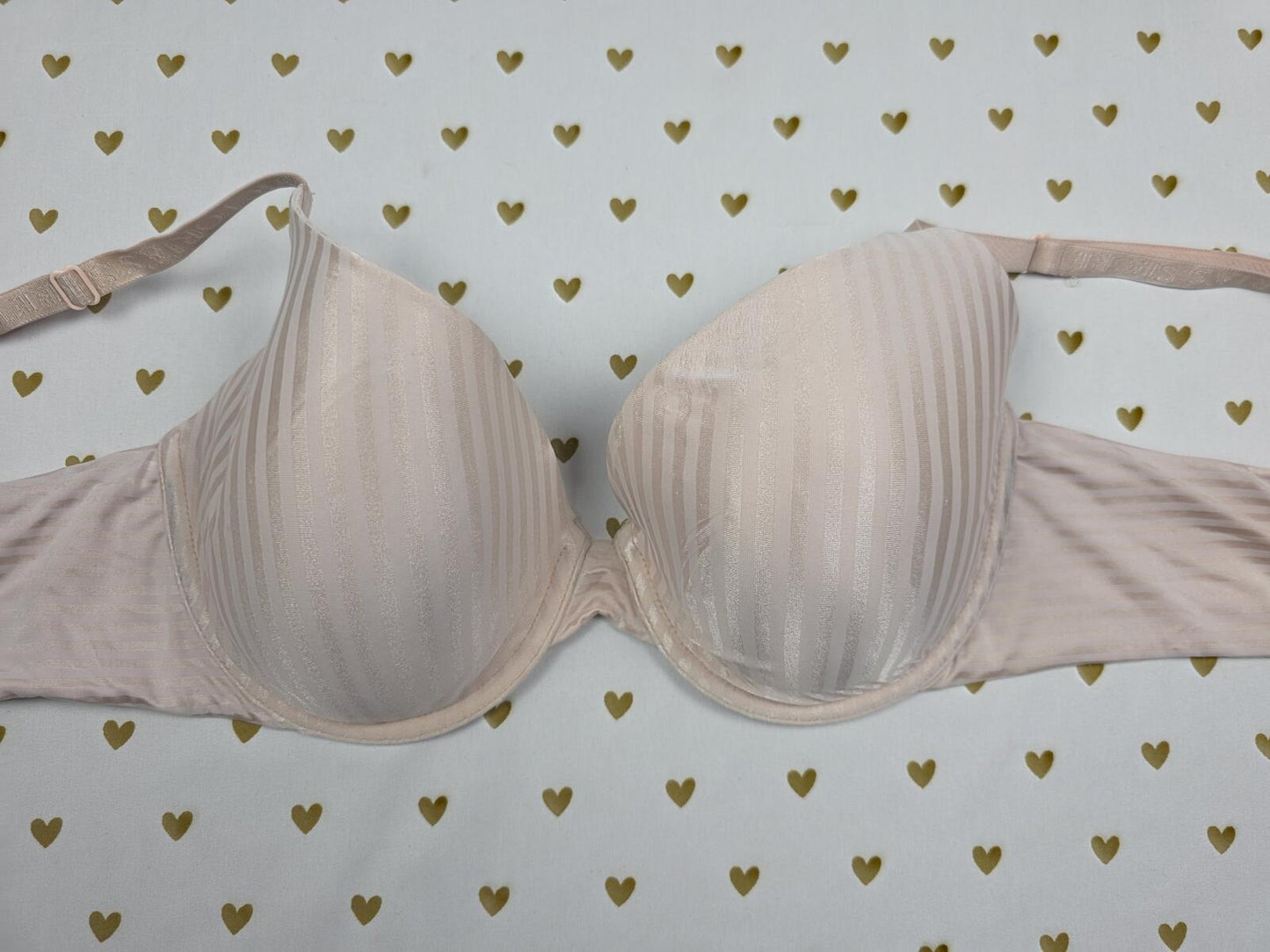 Victorias Secret Satin Stripe T Shirt Lightly LIned Bra Demi Balconette 36C