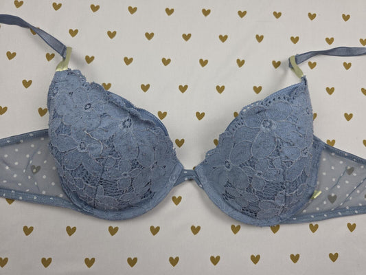 Victorias Secret Blue Lace Demi Balconette Bra 34C