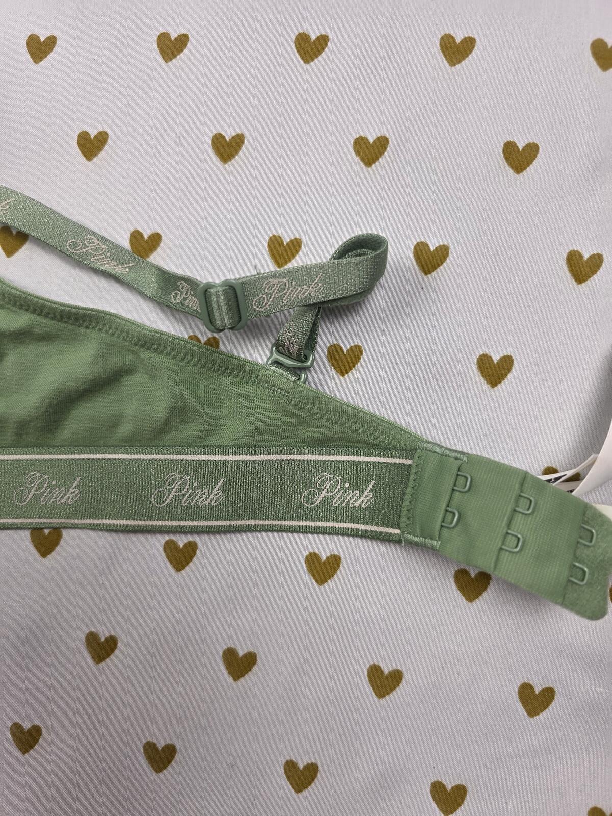 Victorias Secret PINK Green Logo Strap 34C Wear Everywhere Push Up Bra