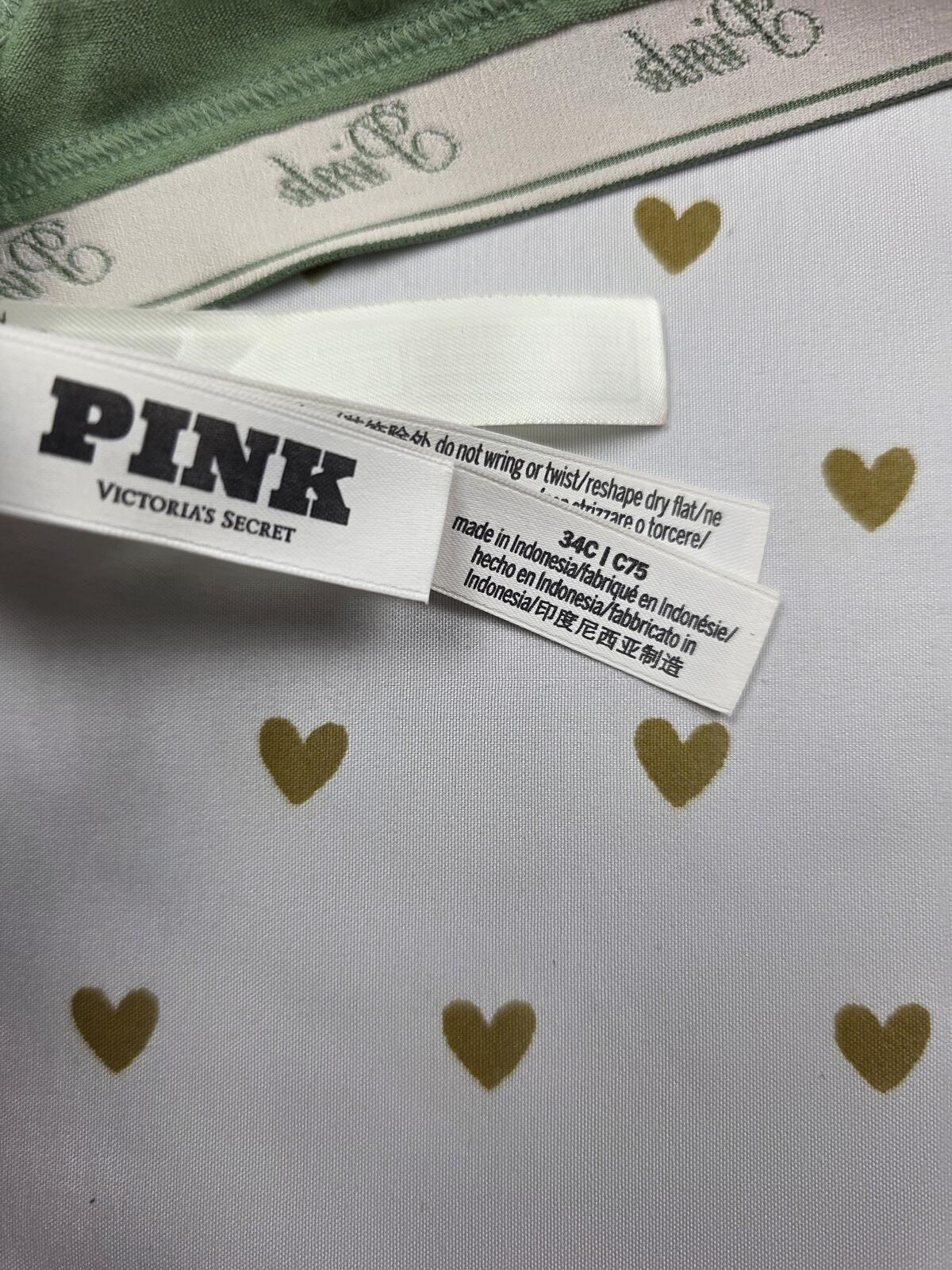 Victorias Secret PINK Green Logo Strap 34C Wear Everywhere Push Up Bra