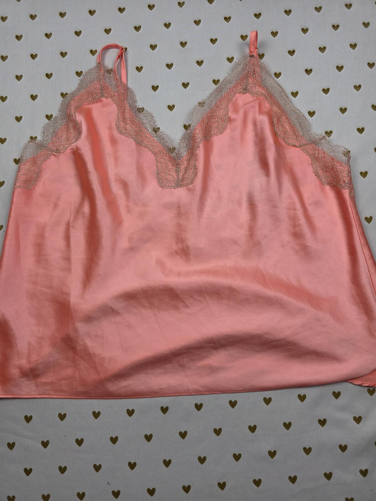 Victorias Secret PINK Orange Satin Babydoll Tank Top Silky LARGE