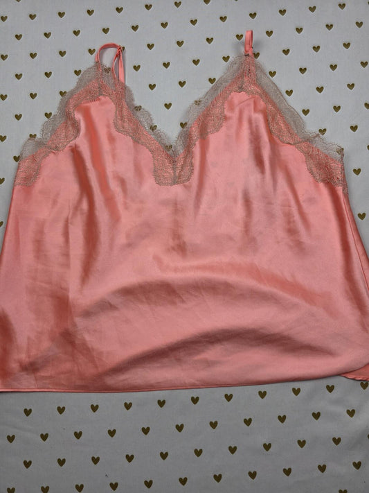 Victorias Secret PINK Orange Satin Babydoll Tank Top Silky LARGE
