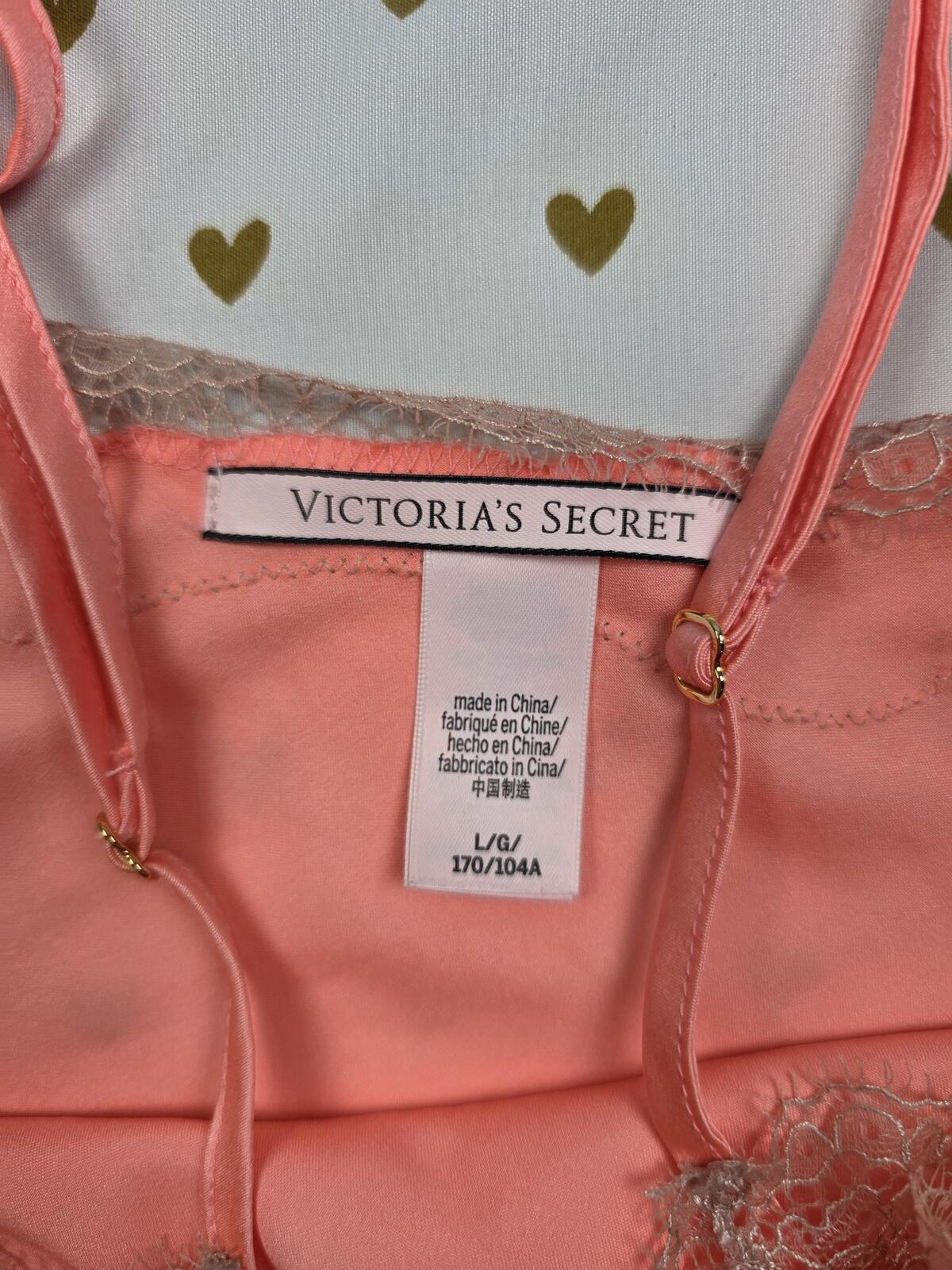 Victorias Secret PINK Orange Satin Babydoll Tank Top Silky LARGE