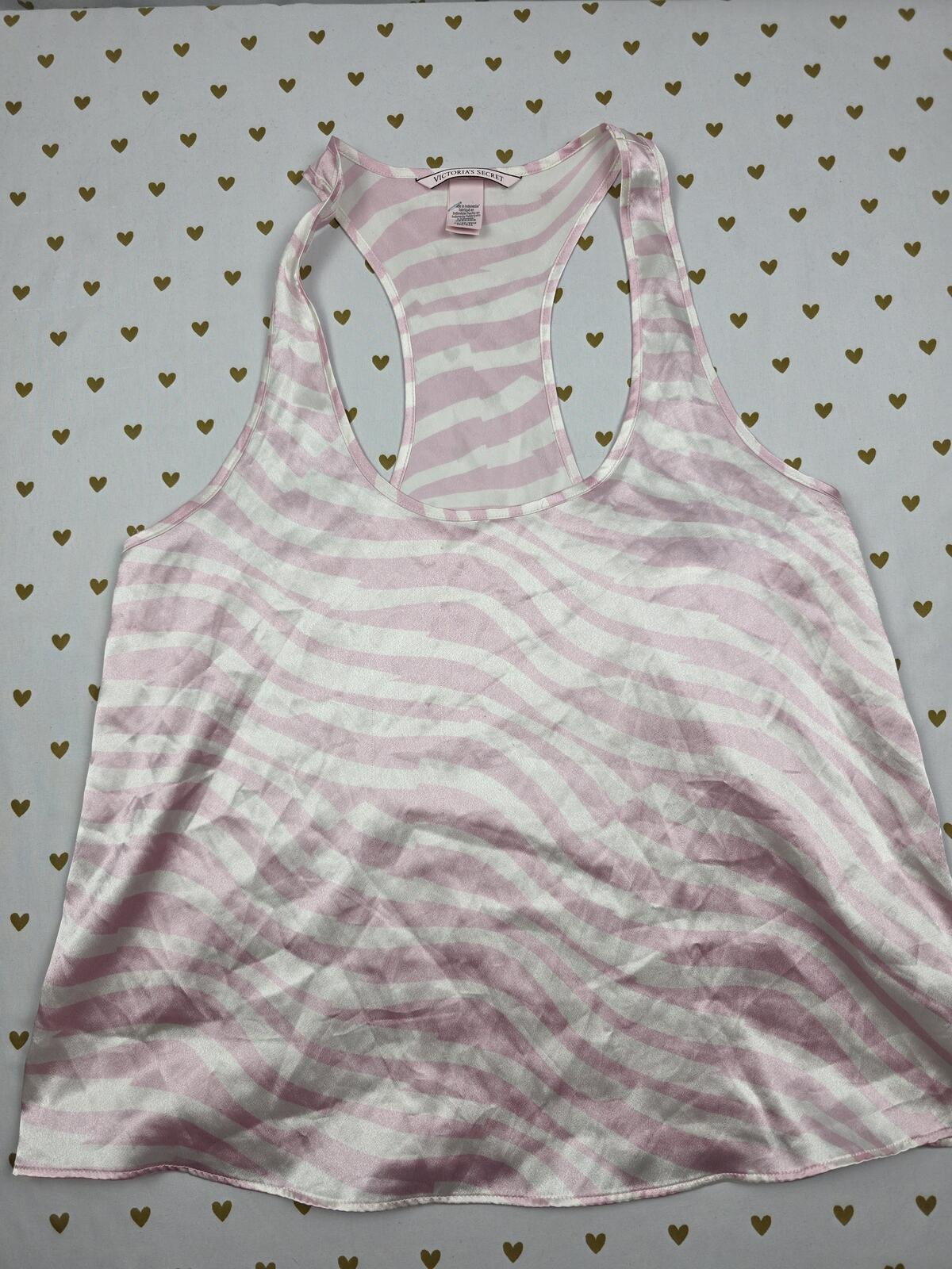 Victorias Secret Satin Silky Zebra Stripe Pink Tank Top Babydoll Muscle Tee XS