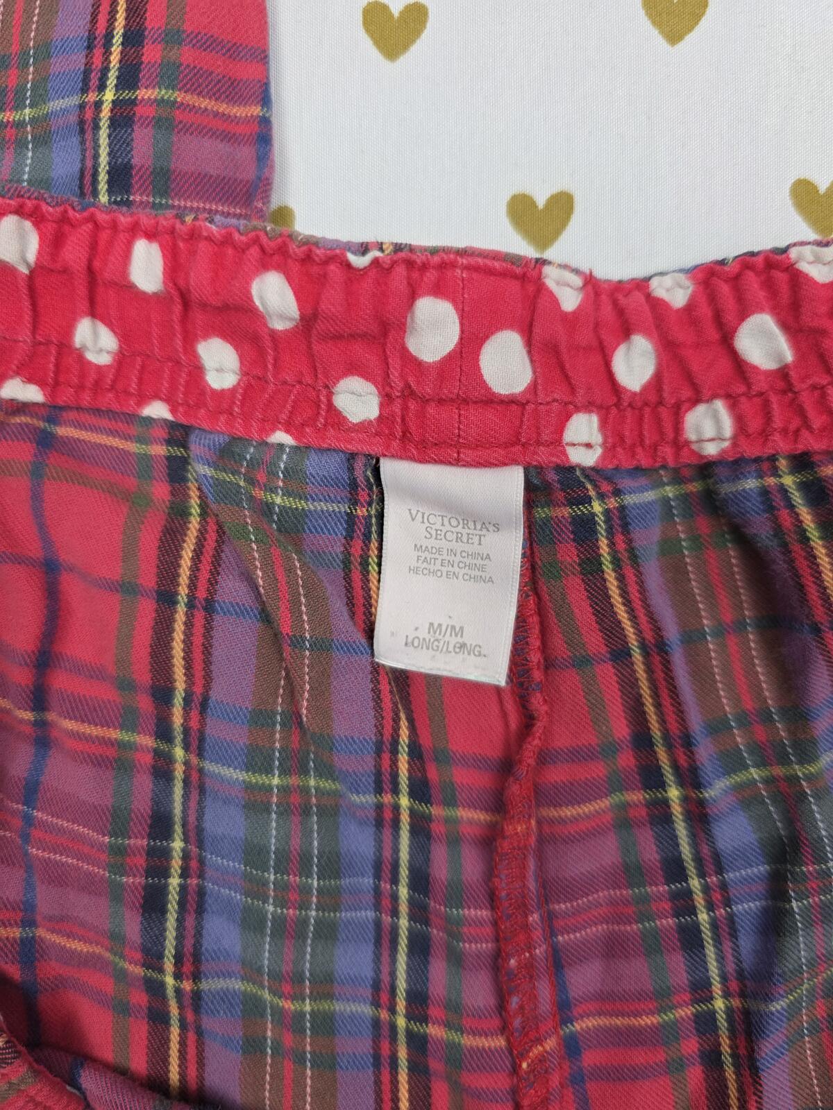 Victorias Secret Plaid Polka Dot Pajama Pants Sleep Bottoms Medium Long