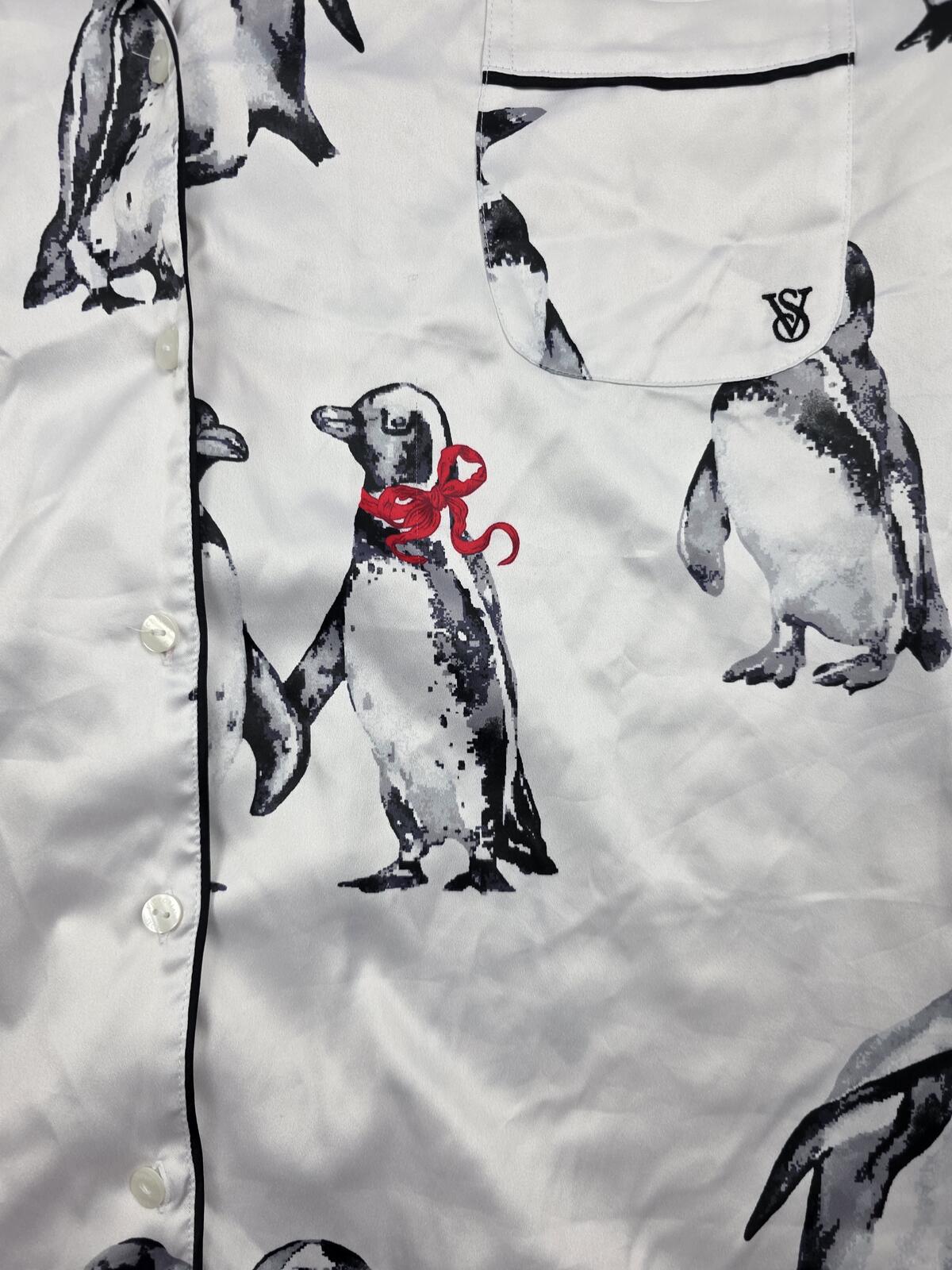 Victorias Secret Satin Silky PENGUINS Button Down Sleep Top Shirt 2XL XXL