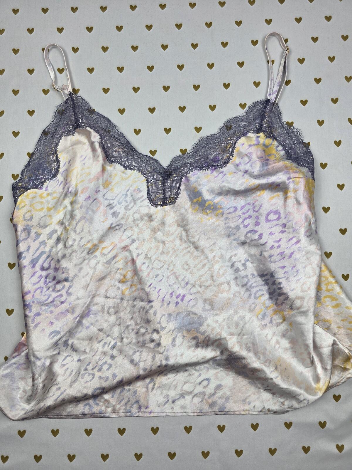Victorias Secret SATIN Cheetah Leopard Rainbow Neon Tank Top Babydoll LARGE