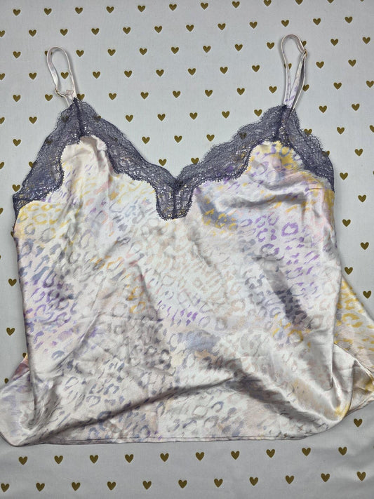 Victorias Secret SATIN Cheetah Leopard Rainbow Neon Tank Top Babydoll LARGE