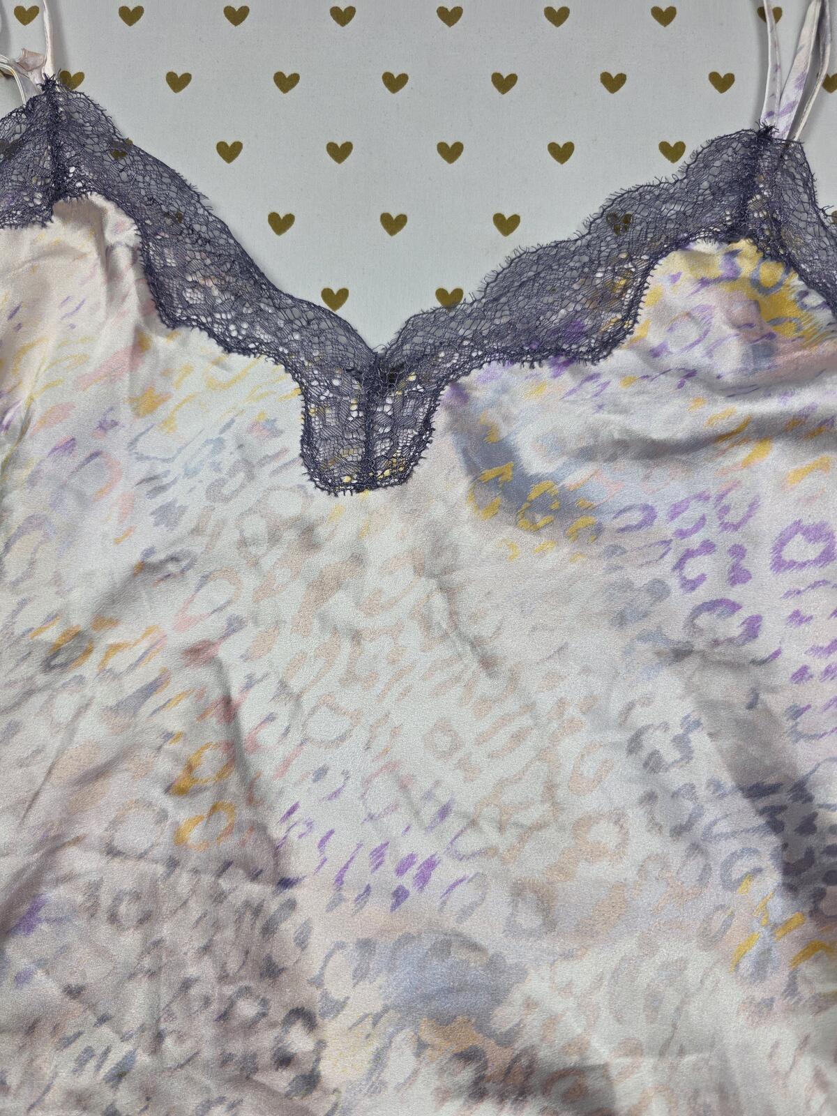 Victorias Secret SATIN Cheetah Leopard Rainbow Neon Tank Top Babydoll LARGE