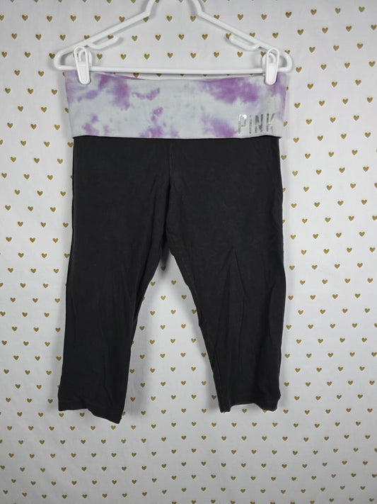 Victorias Secret PINK Vintage Capri FOLDOVER Yoga Pants Tye Dye MEDIUM