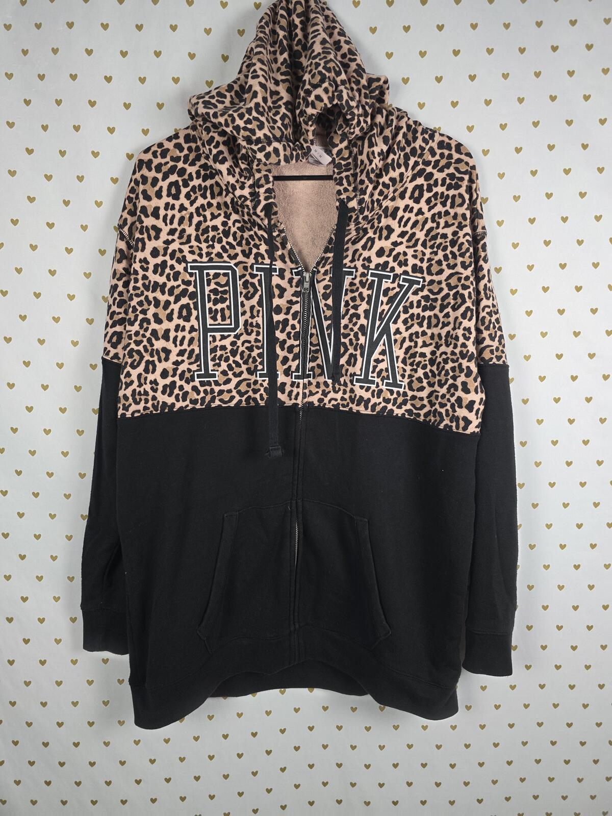Victorias Secret Pink Cheetah Leopard Pullover Hoodie Logo MEDIUM