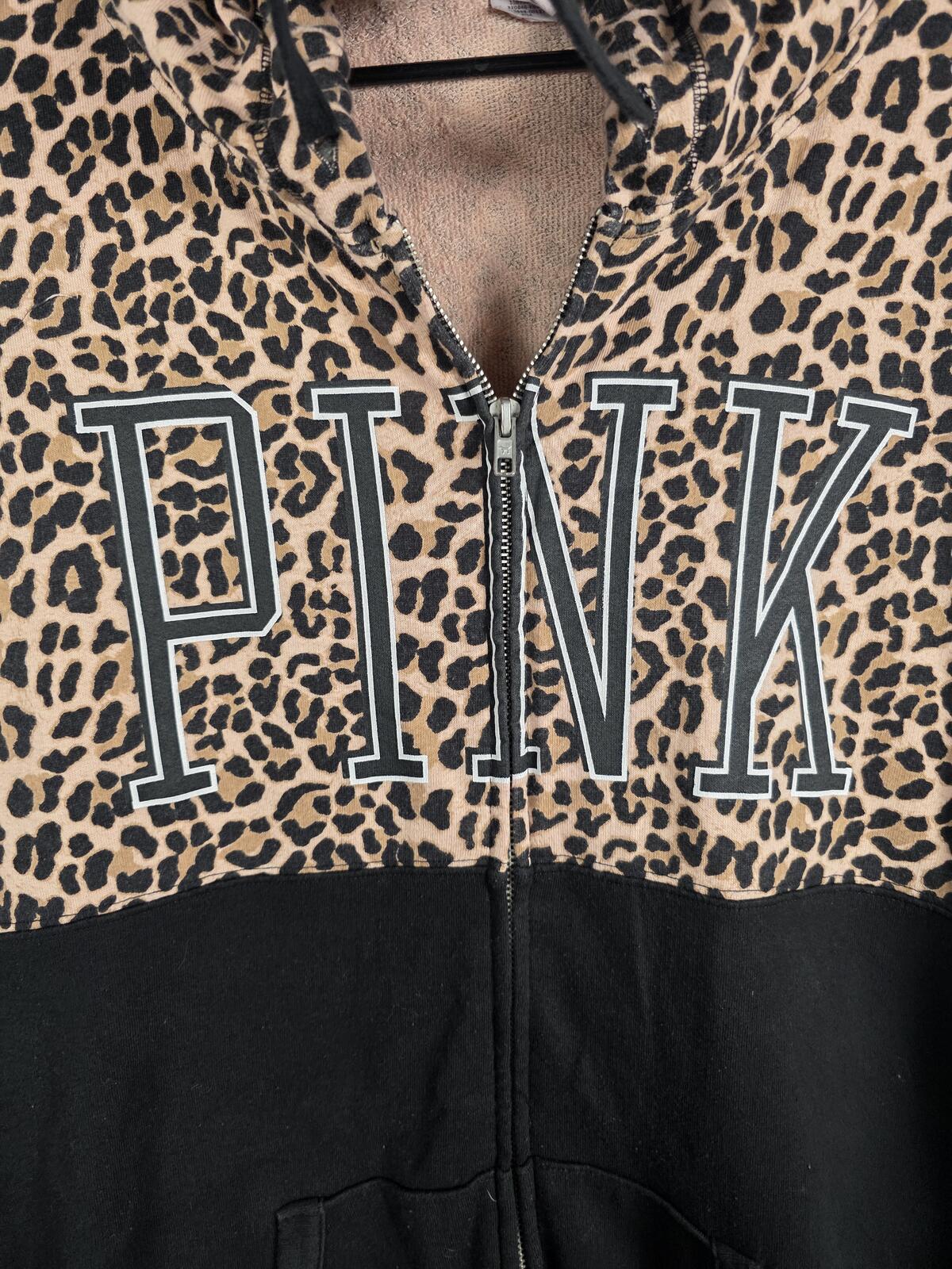 Victorias Secret Pink Cheetah Leopard Pullover Hoodie Logo MEDIUM