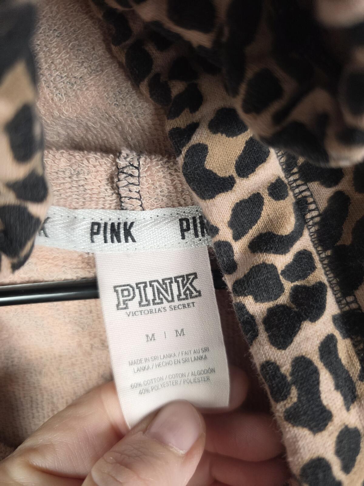 Victorias Secret Pink Cheetah Leopard Pullover Hoodie Logo MEDIUM