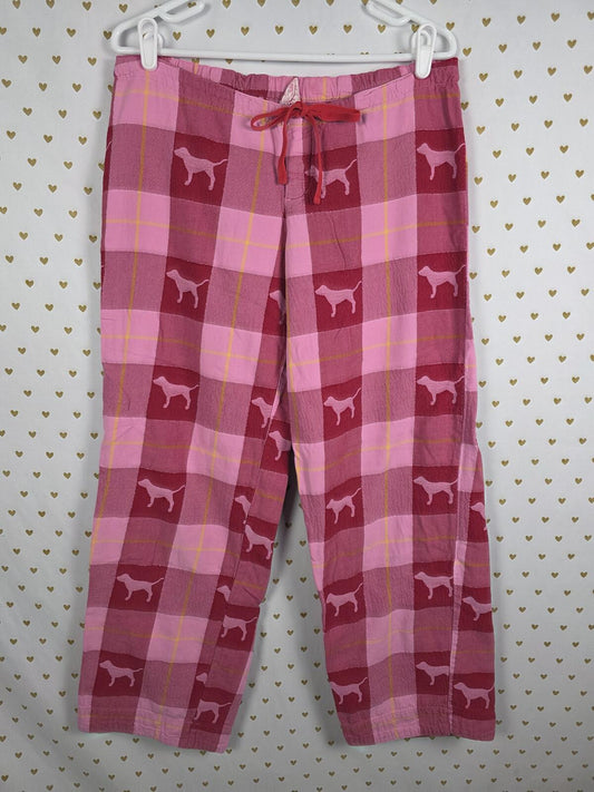 Victorias Secret PINK Vintage Flannel Dog Logo Y2k Sleep Pants Pajama Bottoms M