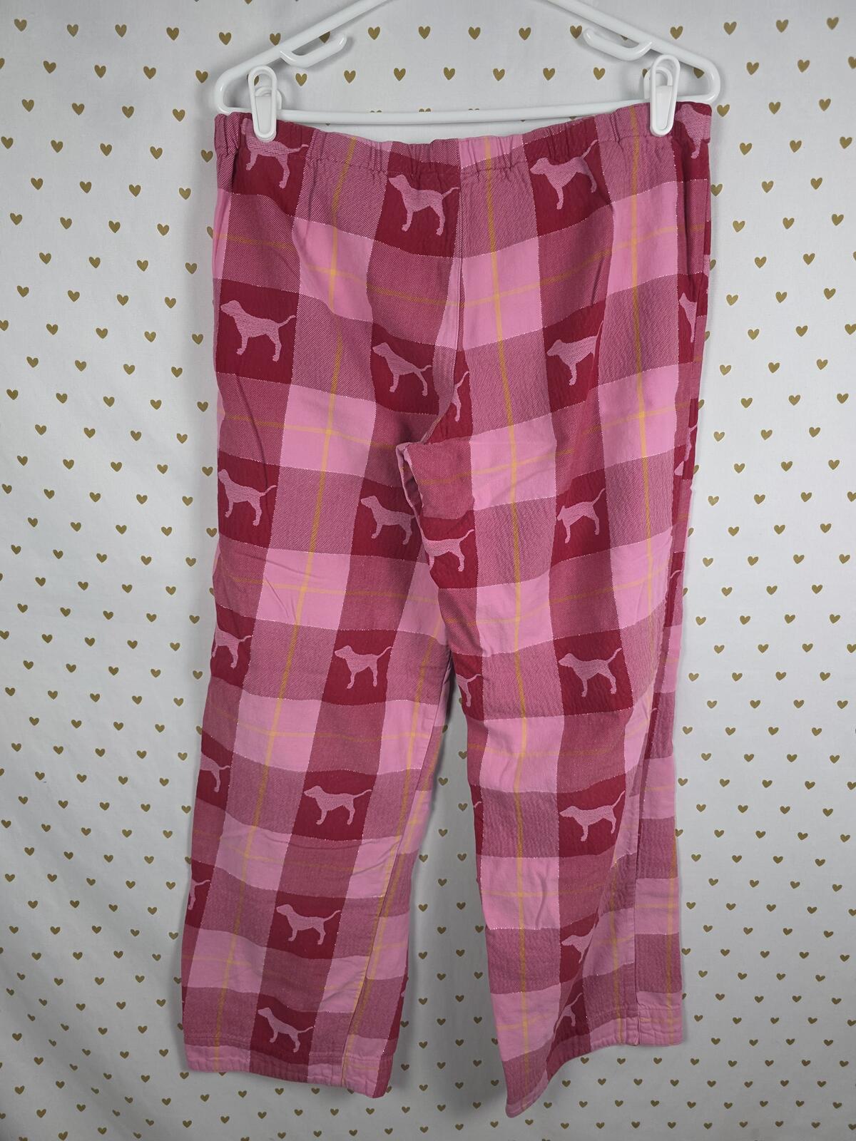 Victorias Secret PINK Vintage Flannel Dog Logo Y2k Sleep Pants Pajama Bottoms M
