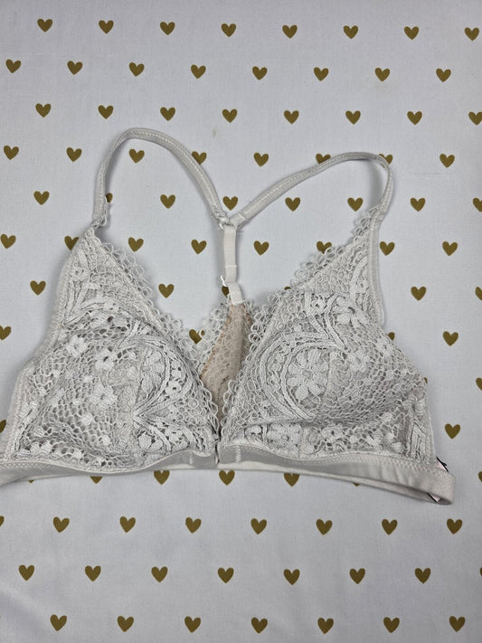 Victorias Secret White Lace Front Close Racerback Small Bralette Bra Top Tank