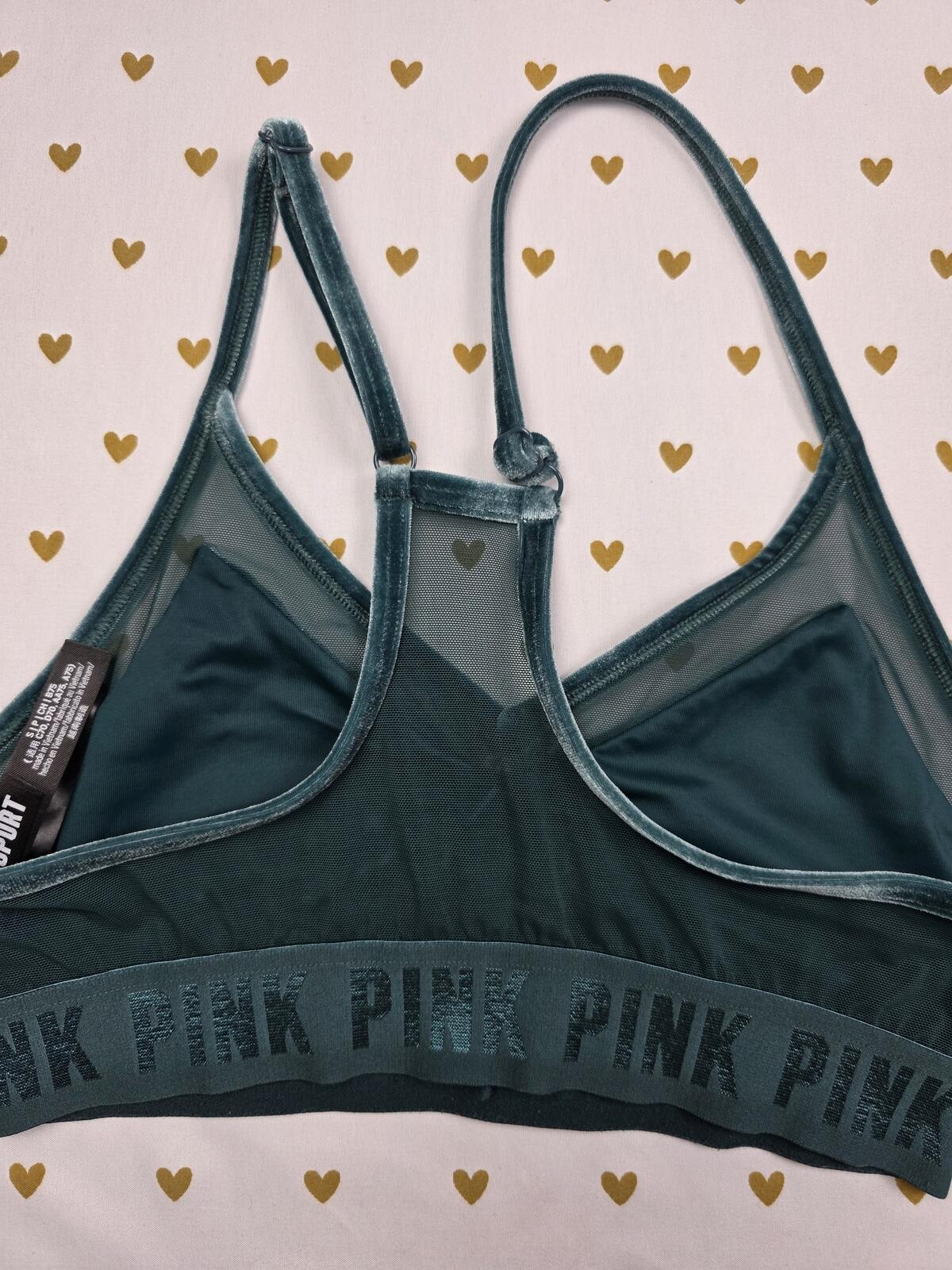 Victorias Secret Pink Green Velvet Bralette Bra Top Tank SMALL