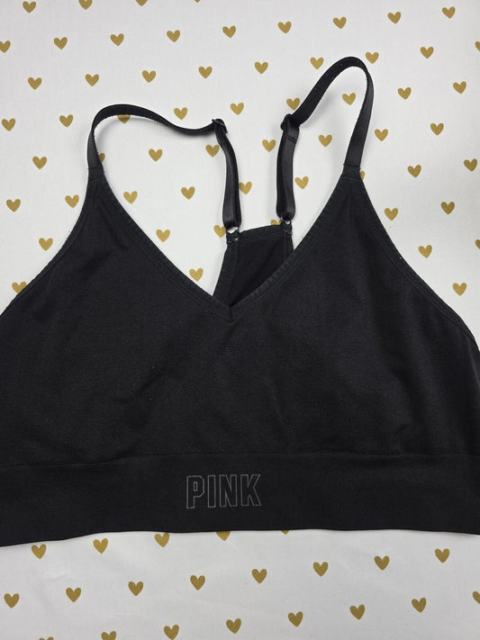Victorias Secret Pink Black Sports Bra LARGE Bralette Bra Top Tank