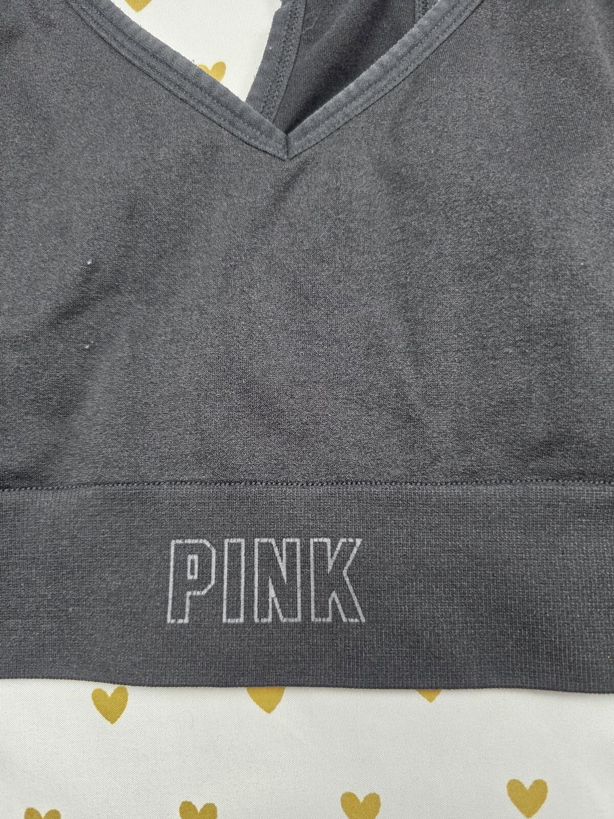 Victorias Secret Pink Black Sports Bra LARGE Bralette Bra Top Tank