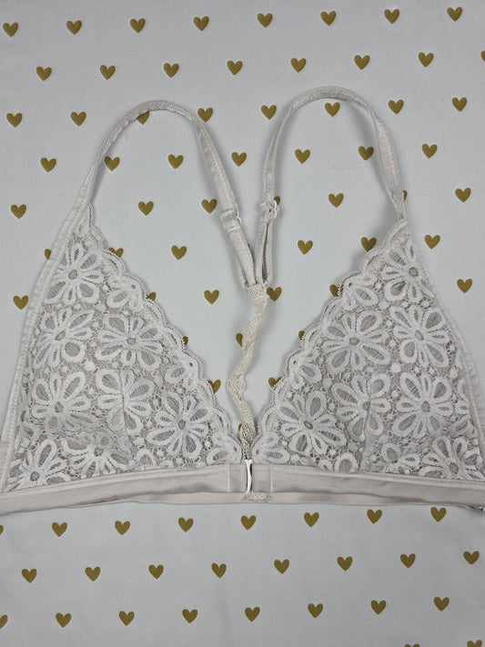 Victorias Secret White Lace Front Close Racerback Bralette Bra Top Tank LARGE
