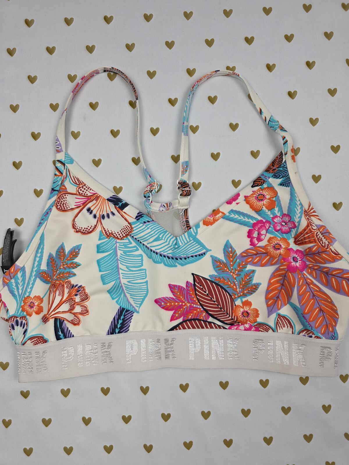 Victorias Secret Pink Floral SPORTS BRA MEDIUM Bralette Bra Top Tank