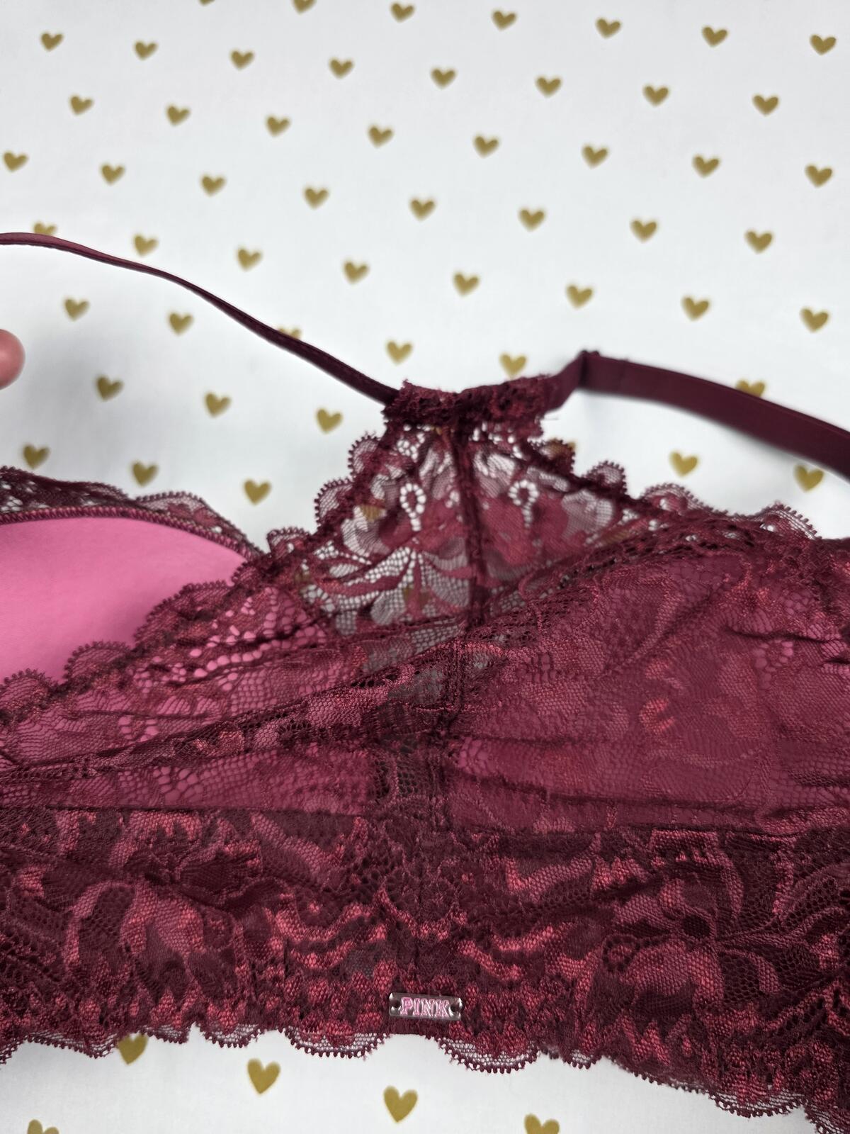 Victorias Secret PINK Lace racerback Front Close 34DD Push Up bra