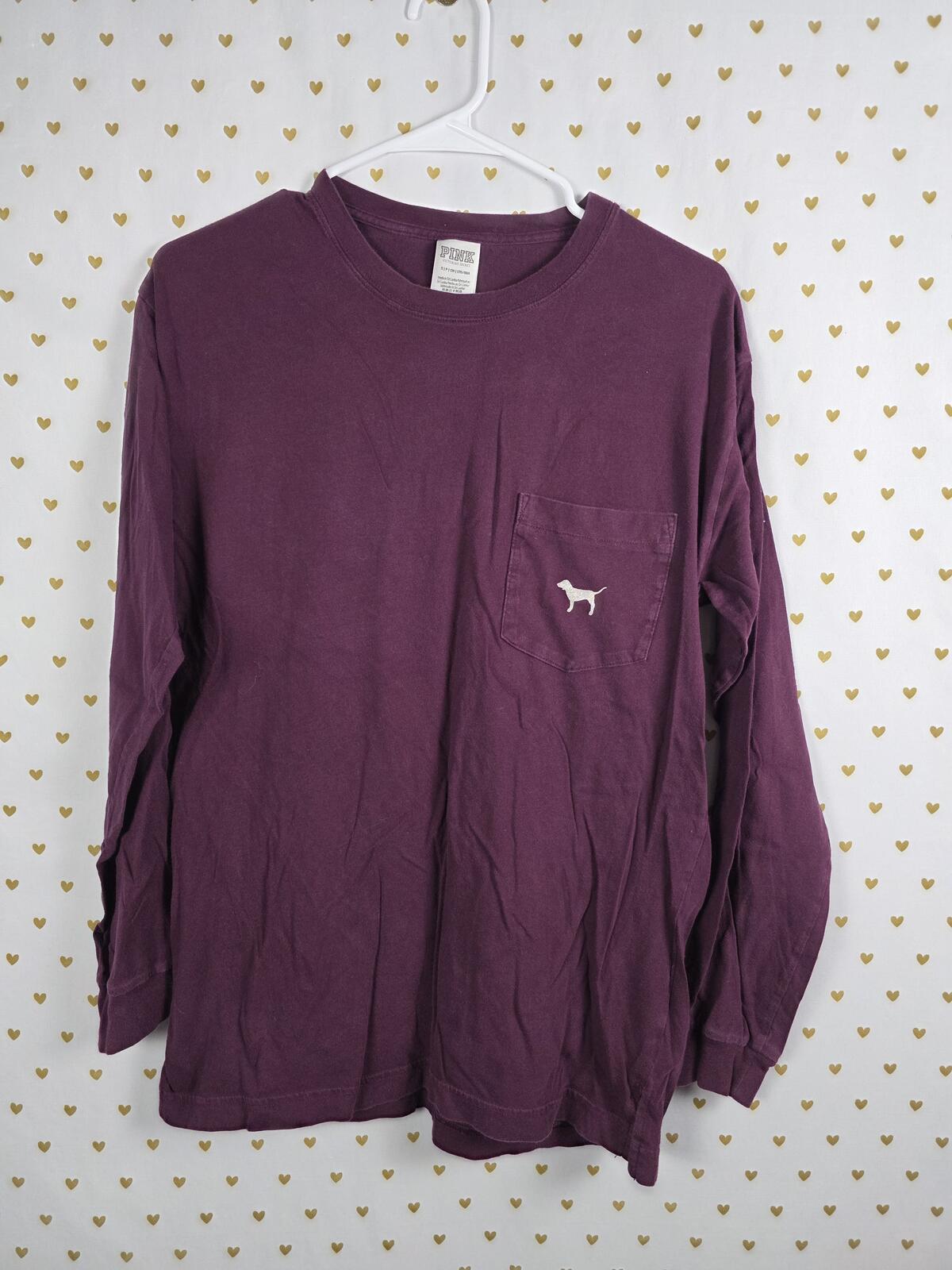 Victorias Secret PINK Campus Pocket BLING Sequined Maroon Tee Shirt DOG SMALL