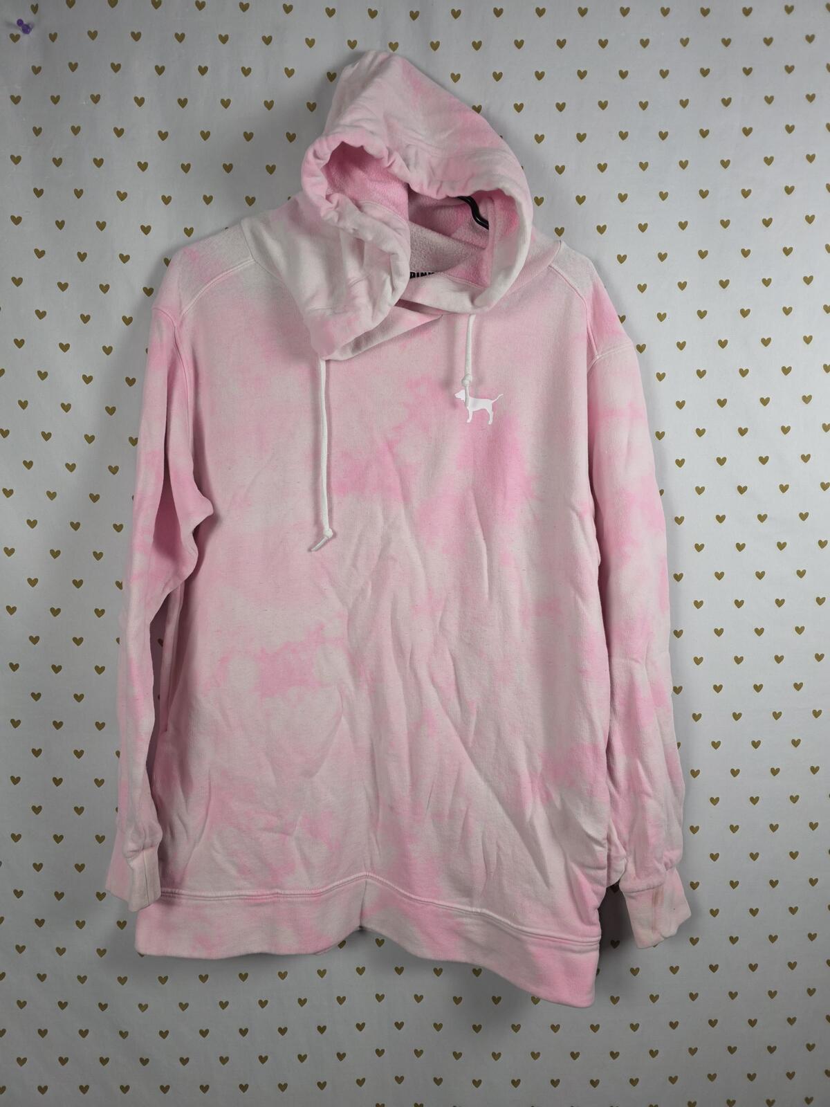 Victorias Secret Pink Pullover Hoodie Sweater Tye Dye Pockets Oversized SMALL