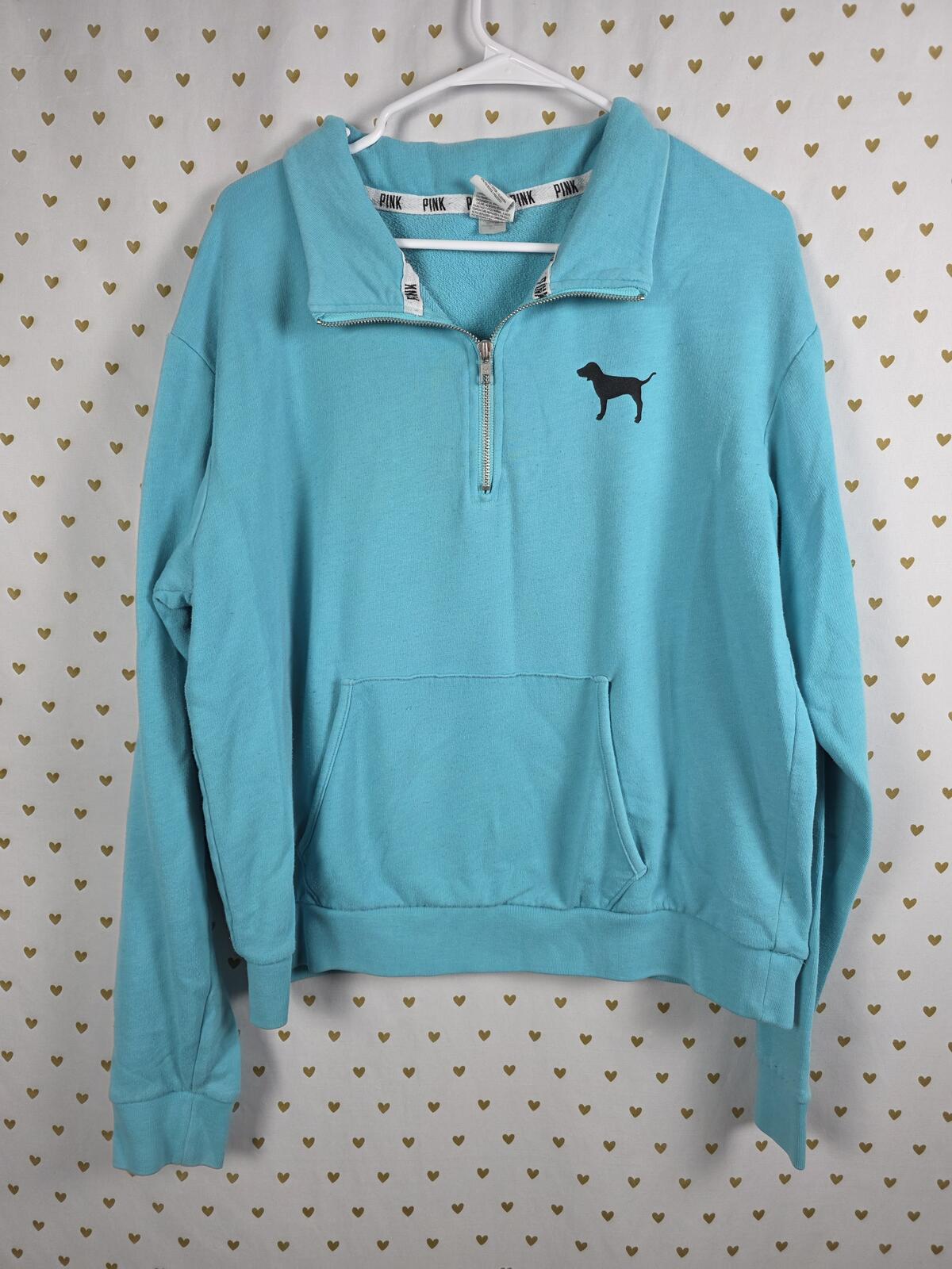 Victorias Secret Pink Leopard Cheetah Quarter Zip sweater shirt LARGE