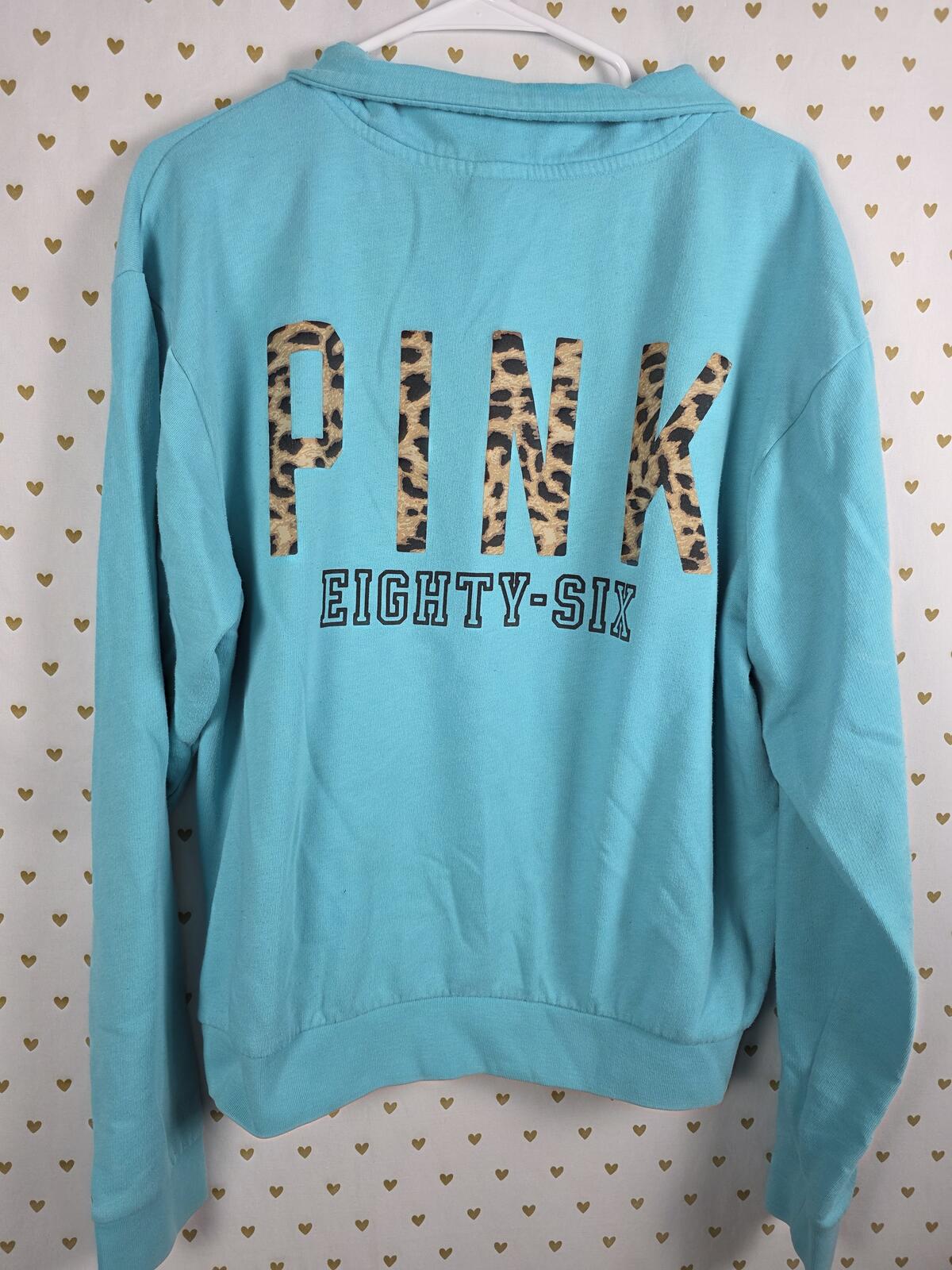 Victorias Secret Pink Leopard Cheetah Quarter Zip sweater shirt LARGE