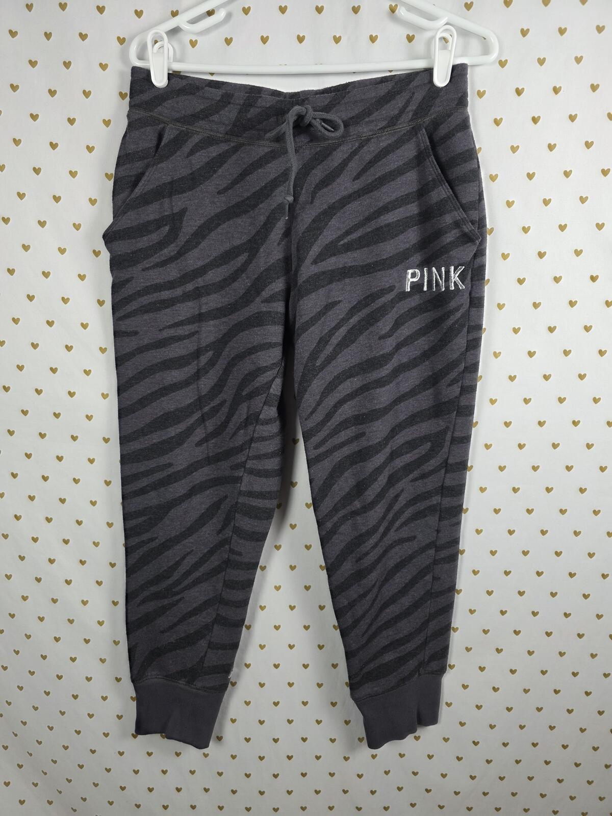Victorias Secret PINK BLING Zebra grey Sweats Sweatpants Joggers MEDIUM