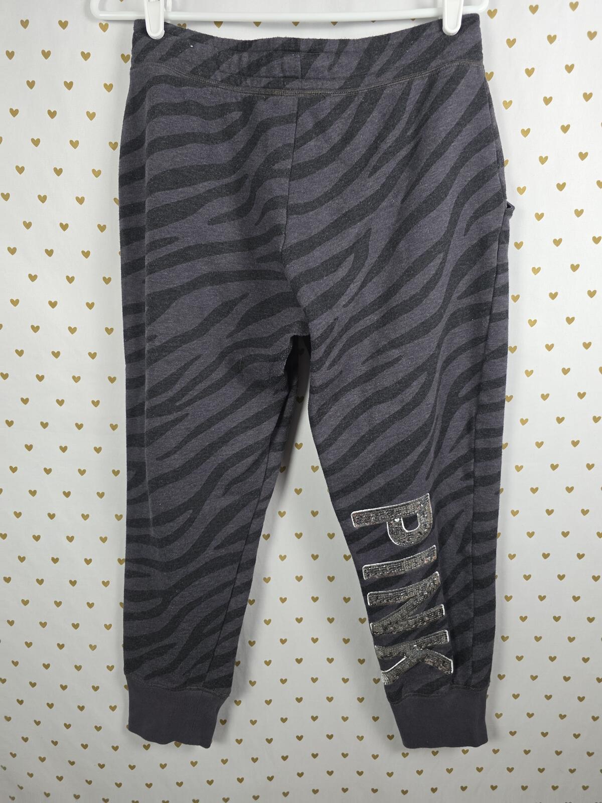 Victorias Secret PINK BLING Zebra grey Sweats Sweatpants Joggers MEDIUM