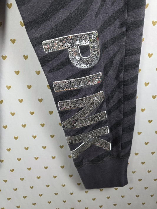 Victorias Secret PINK BLING Zebra grey Sweats Sweatpants Joggers MEDIUM
