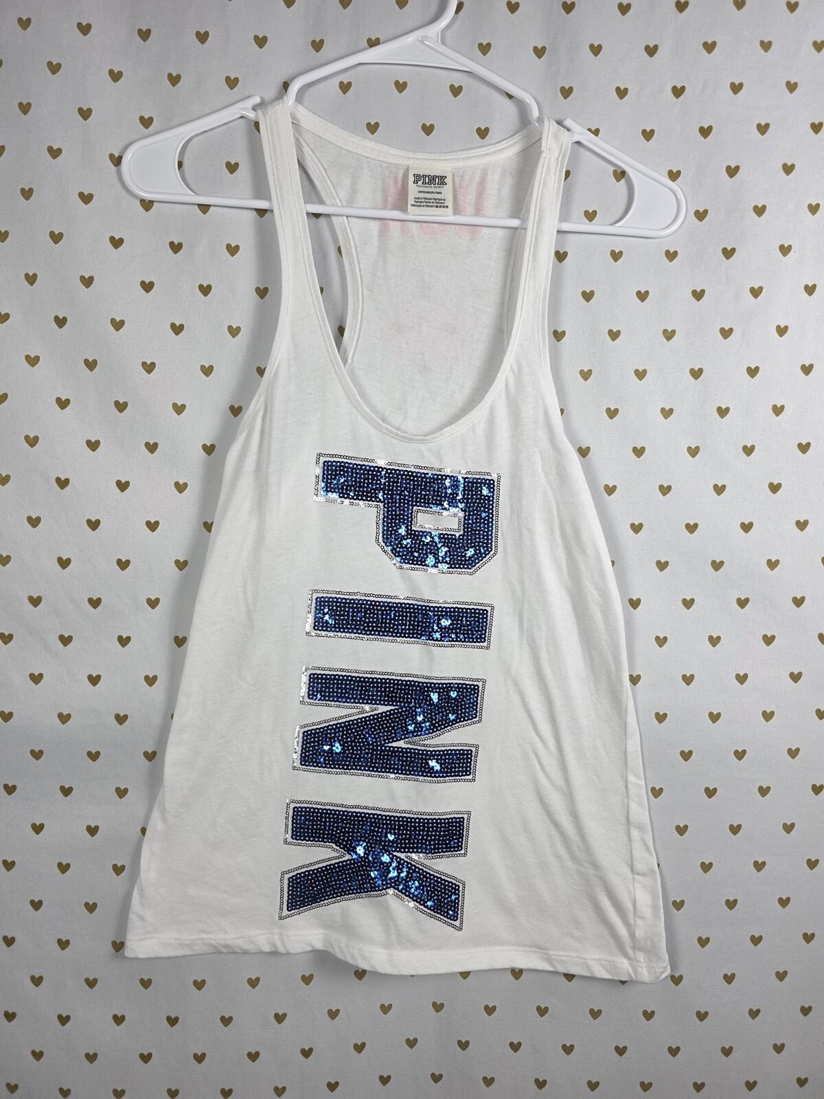 Victorias Secret PINK BLING USA America sequined Muscle Tee Tank Top SMALL